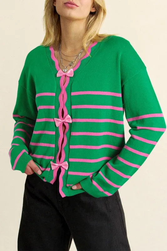 Stripe Cute Bow Detail Sweater Knit Cardigan sold by Charming Charlie