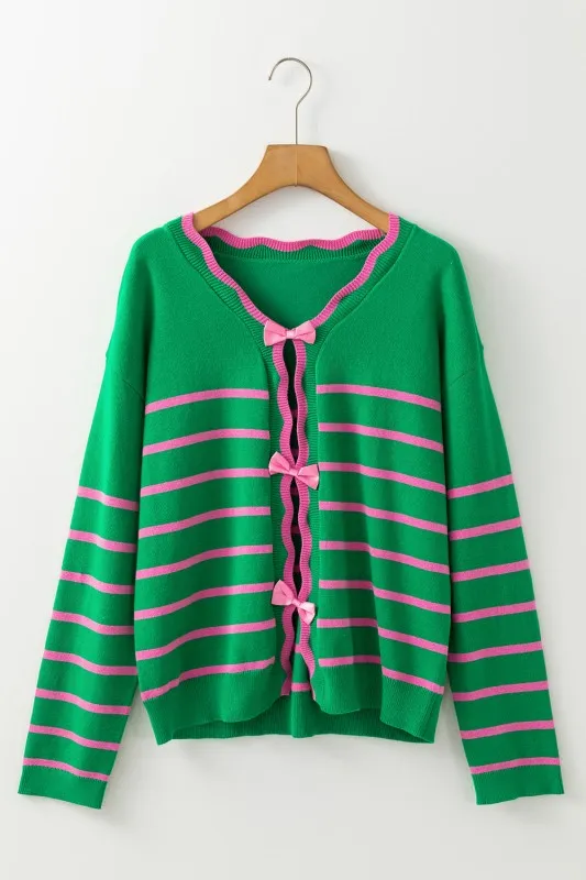 Stripe Cute Bow Detail Sweater Knit Cardigan sold by Charming Charlie product image thumbnail 5
