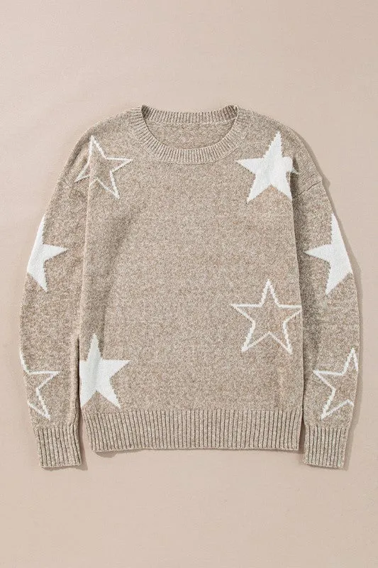 Khaki Star Pattern Drop Shoulder Sweater sold by Charming Charlie product image thumbnail 5