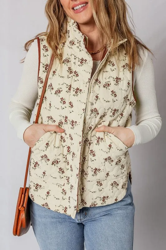Floral Zip-Up Quilted Vest sold by Charming Charlie