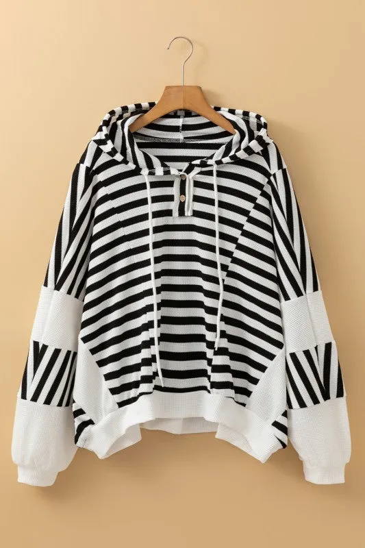 Oversized Striped Henley Buttons Hooded Top sold by Charming Charlie product image thumbnail 5