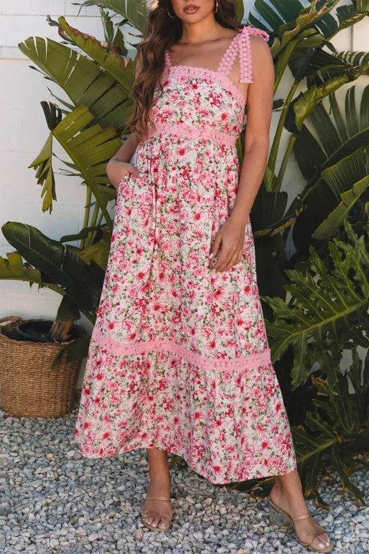 Floral Lace Tied-Strap Empire Waist Maxi Dress sold by Charming Charlie