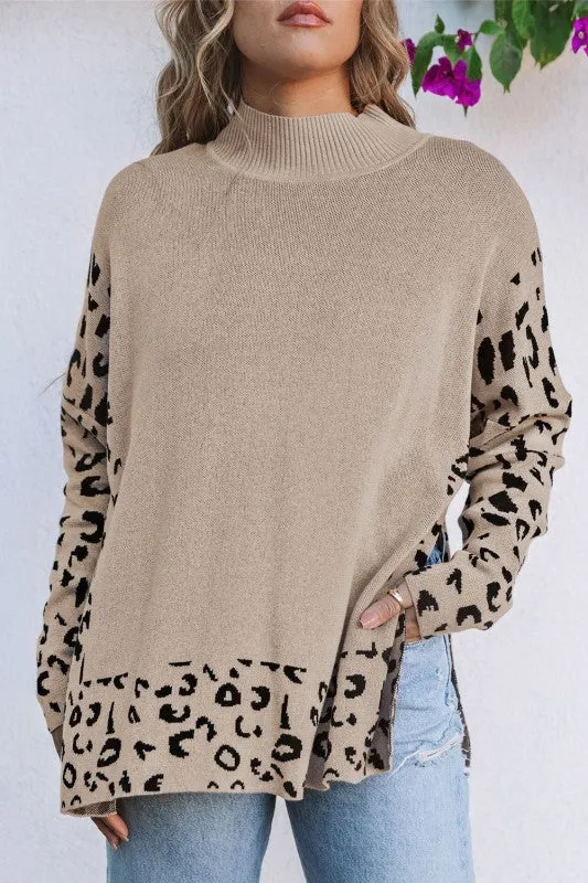 Leopard Mock Neck Side Slit Sweater sold by Charming Charlie product image thumbnail 4