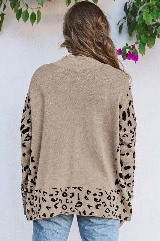Leopard Mock Neck Side Slit Sweater sold by Charming Charlie product image thumbnail 2