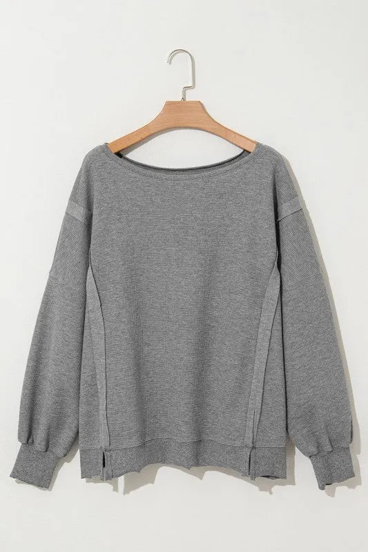 Waffle knit Bishop Sleeve Side Split Top sold by Charming Charlie product image thumbnail 2