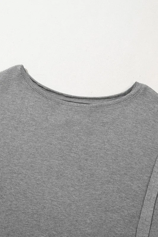 Waffle knit Bishop Sleeve Side Split Top sold by Charming Charlie product image thumbnail 4