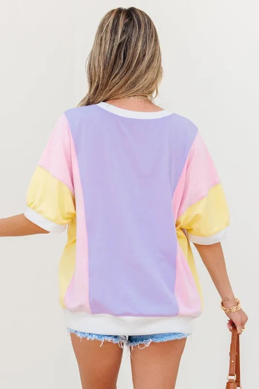 Colorblock Patchwork 3/4 Sleeve Chest Pocket T-Shi sold by Charming Charlie product image thumbnail 2