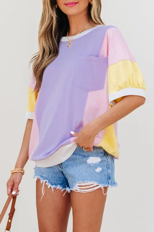 Colorblock Patchwork 3/4 Sleeve Chest Pocket T-Shi sold by Charming Charlie product image thumbnail 3