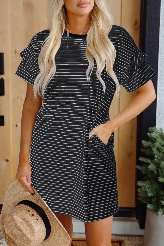 Stripe Ruffle Sleeve Crewneck T-Shirt Mini Dress sold by Charming Charlie