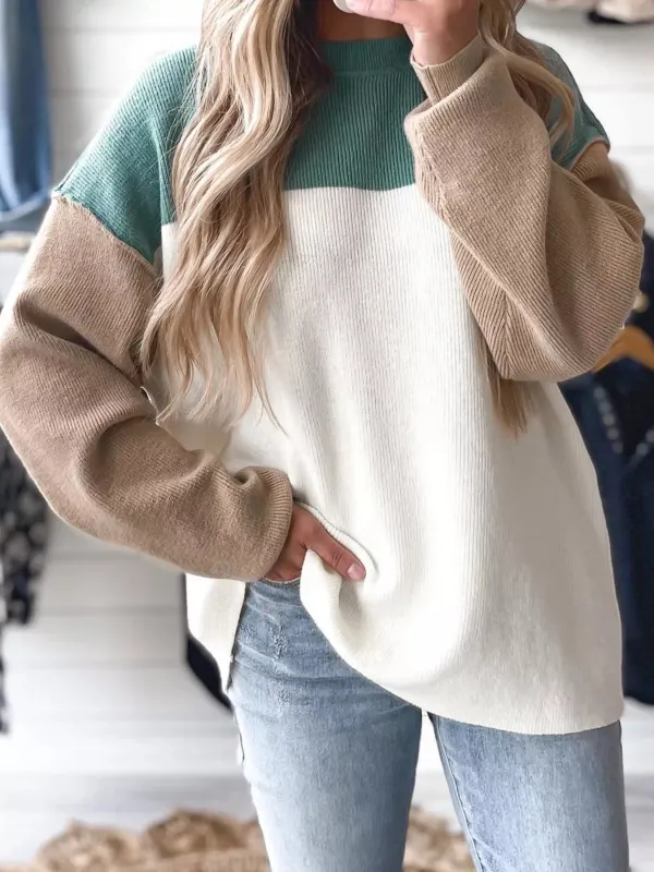 Color Block Plain Ribbed Knit Sweatshirt sold by Charming Charlie