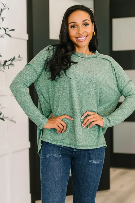 Mellow Mood Heathered Pullover in Dark Green sold by Charming Charlie