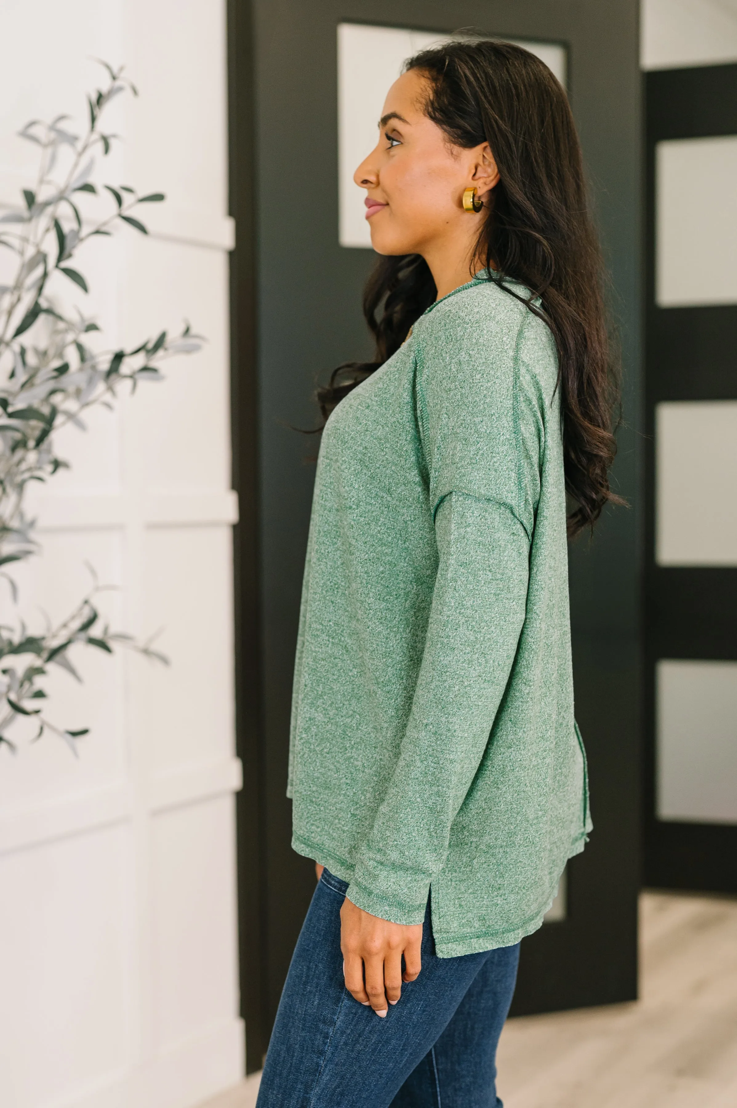 Mellow Mood Heathered Pullover in Dark Green sold by Charming Charlie product image thumbnail 3