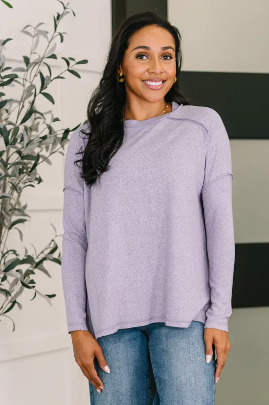 Mellow Mood Heathered Pullover in Lavender sold by Charming Charlie