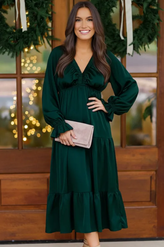 Goddess Grove Green Satin Maxi Dress sold by Charming Charlie