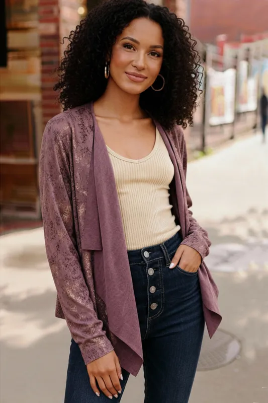 Plum Luxe Suede Cardigan sold by Charming Charlie