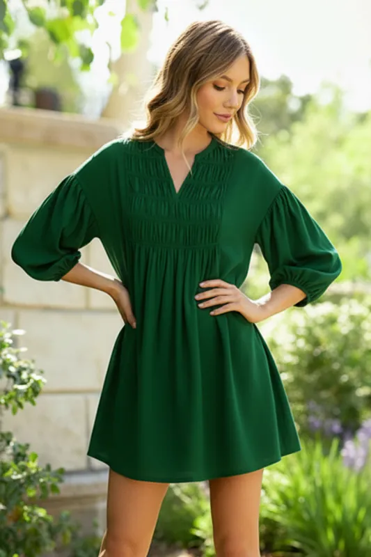 Green with Envy Crepe Smocked Dress sold by Charming Charlie