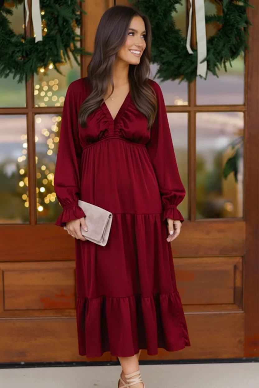 Goddess Grove Red Satin Maxi Dress sold by Charming Charlie product image thumbnail 2