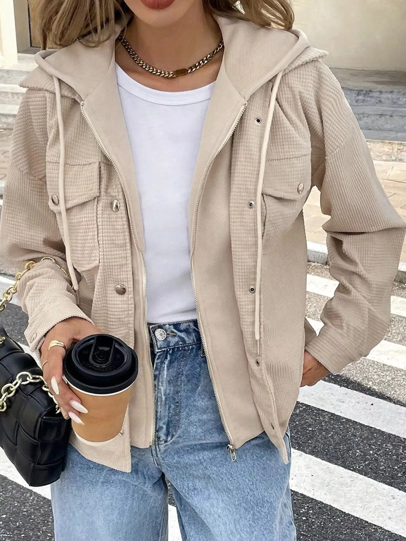 Thermal Knit Textured Hooded Jacket sold by Charming Charlie product image thumbnail 2