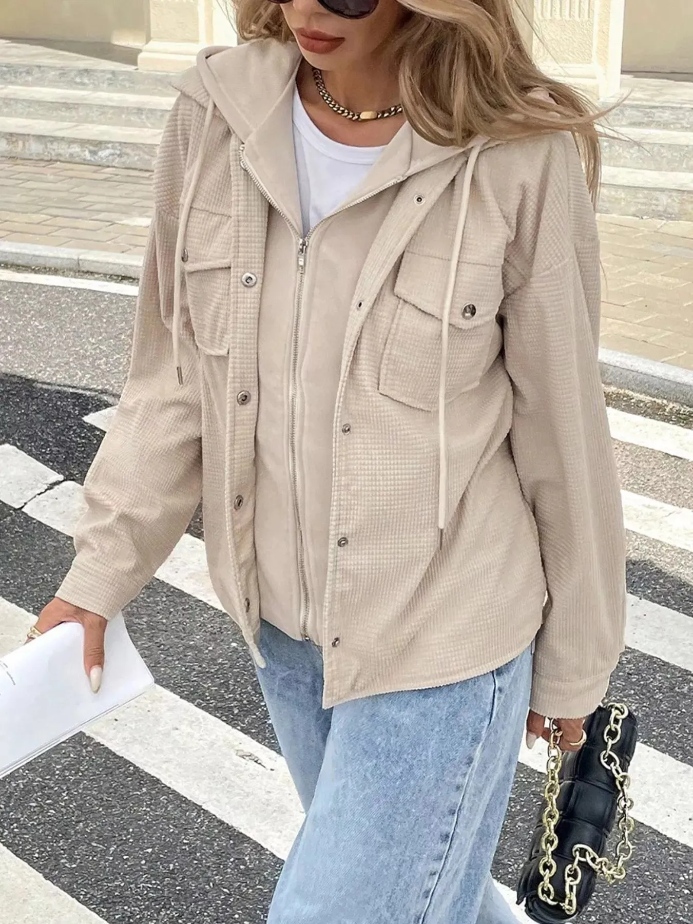 Thermal Knit Textured Hooded Jacket sold by Charming Charlie product image thumbnail 3