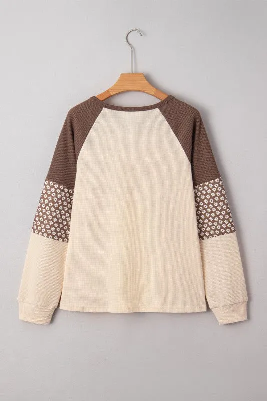 Floral Patchwork Colorblock Raglan Long Sleeve Top sold by Charming Charlie product image thumbnail 2