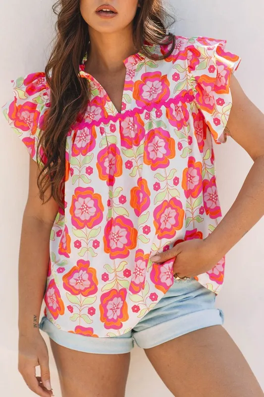 Floral Ricrac Trim  Ruffle Sleeve Blouse sold by Charming Charlie