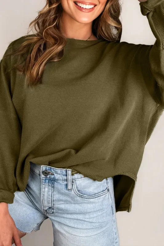 Solid Ribbed Knit Patchwork Long Sleeve Top sold by Charming Charlie