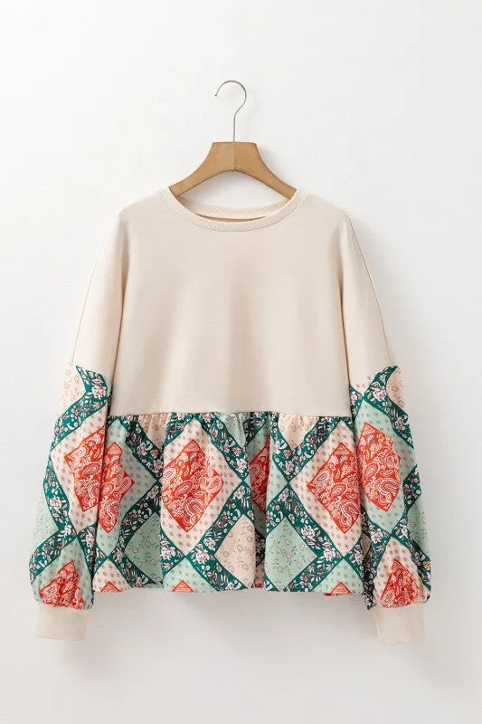 Paisley Geometric Patchwork Long Sleeve Top sold by Charming Charlie product image thumbnail 5