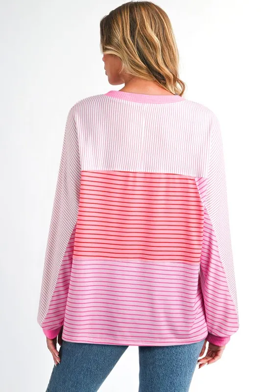 Stripe Colorblock Reverse Seam Long Sleeve Top sold by Charming Charlie product image thumbnail 3