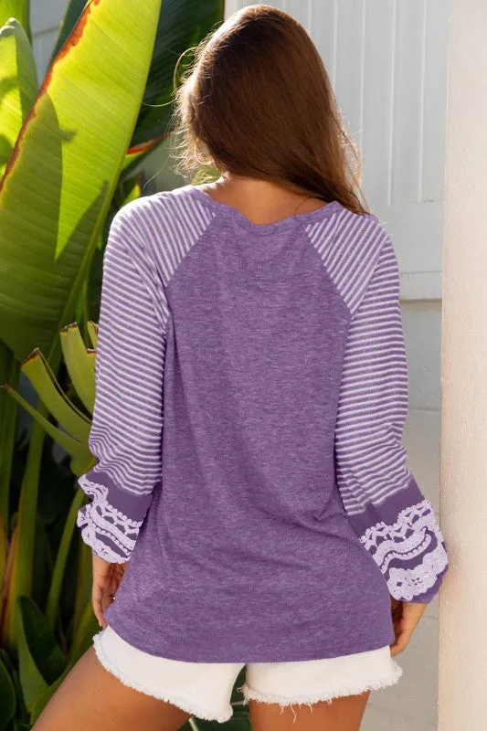 Stripe Patchwork Raglan Long Sleeve Top sold by Charming Charlie product image thumbnail 3
