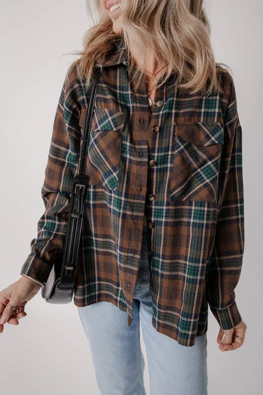 Plaid Button-Up Chest Pocket Shacket sold by Charming Charlie product image thumbnail 2