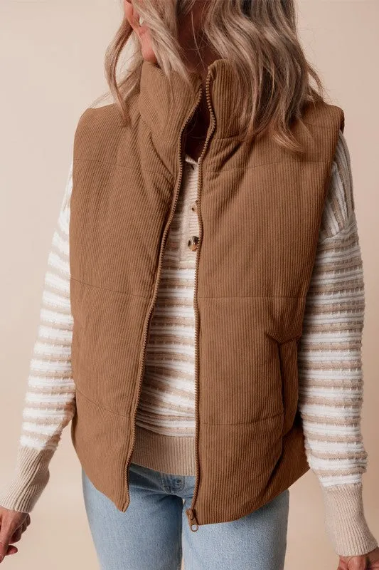 Corduroy Stand Neck Zipped Puffer Vest sold by Charming Charlie product image thumbnail 5