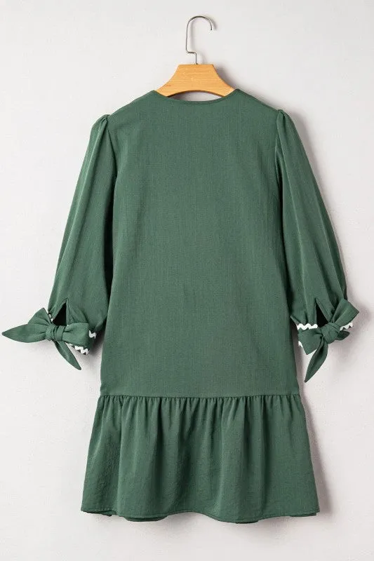 Contrast Trim Knotted 3/4 Sleeve Buttoned Dress sold by Charming Charlie product image thumbnail 5
