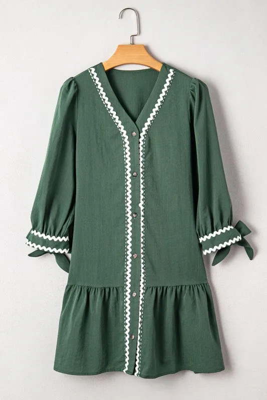 Contrast Trim Knotted 3/4 Sleeve Buttoned Dress sold by Charming Charlie product image thumbnail 3