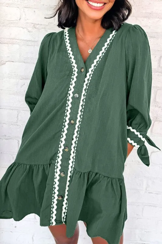 Contrast Trim Knotted 3/4 Sleeve Buttoned Dress sold by Charming Charlie
