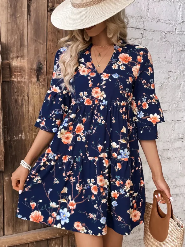 Floral Print Ruffle Sleeve Tiered Mini Dress sold by Charming Charlie
