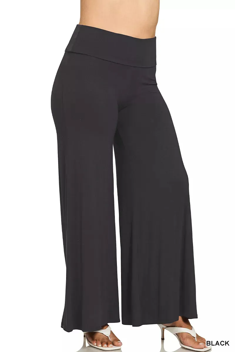 Zenana Full Size Fold Over Waist Comfy Wide Leg Pants Plus Size sold by Charming Charlie product image thumbnail 4