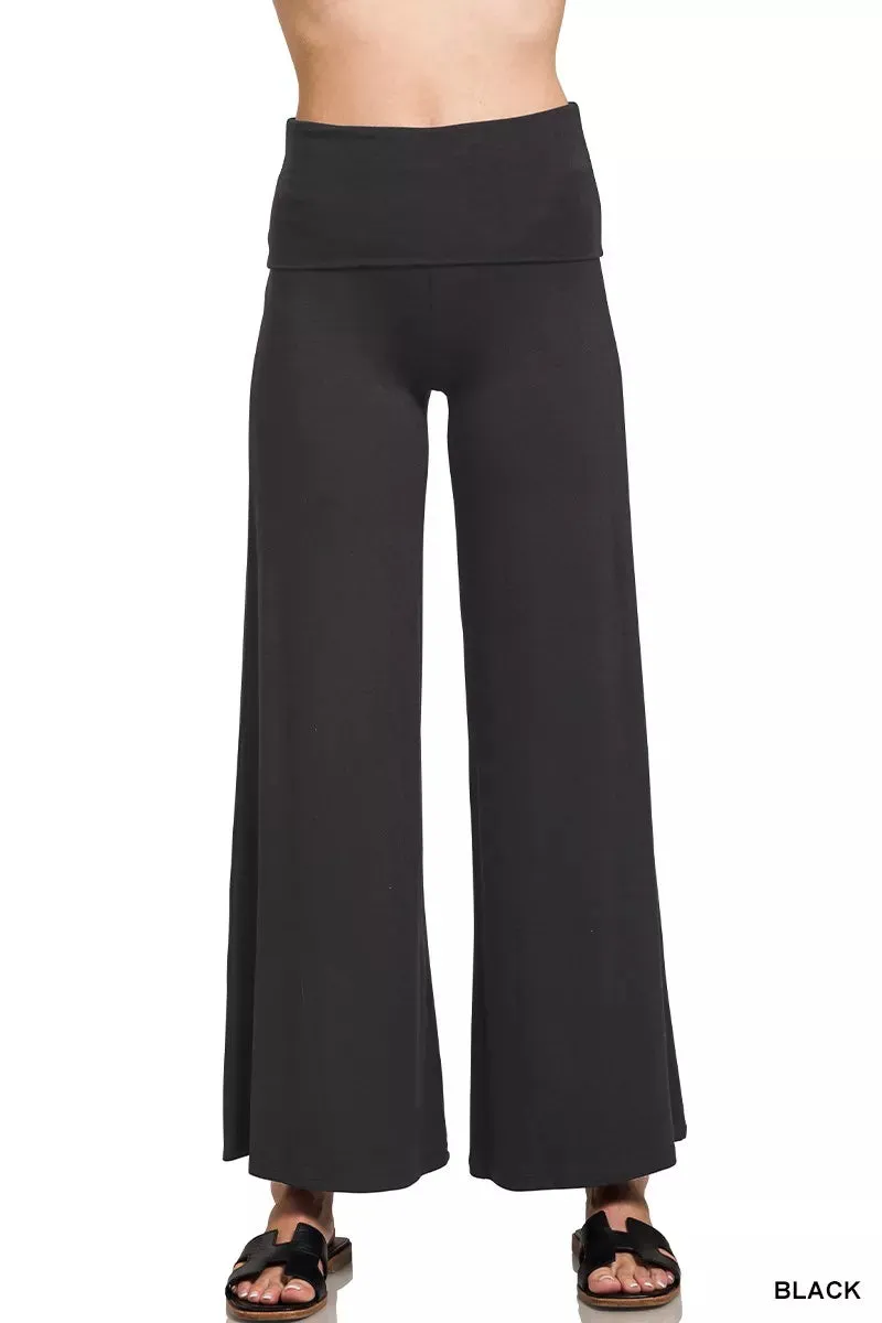 Zenana Full Size Fold Over Waist Comfy Wide Leg Pants Plus Size sold by Charming Charlie