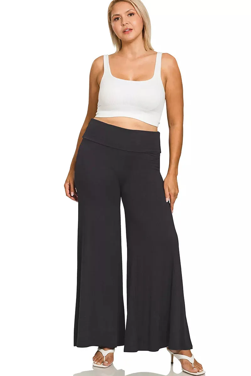 Zenana Full Size Fold Over Waist Comfy Wide Leg Pants Plus Size sold by Charming Charlie product image thumbnail 3