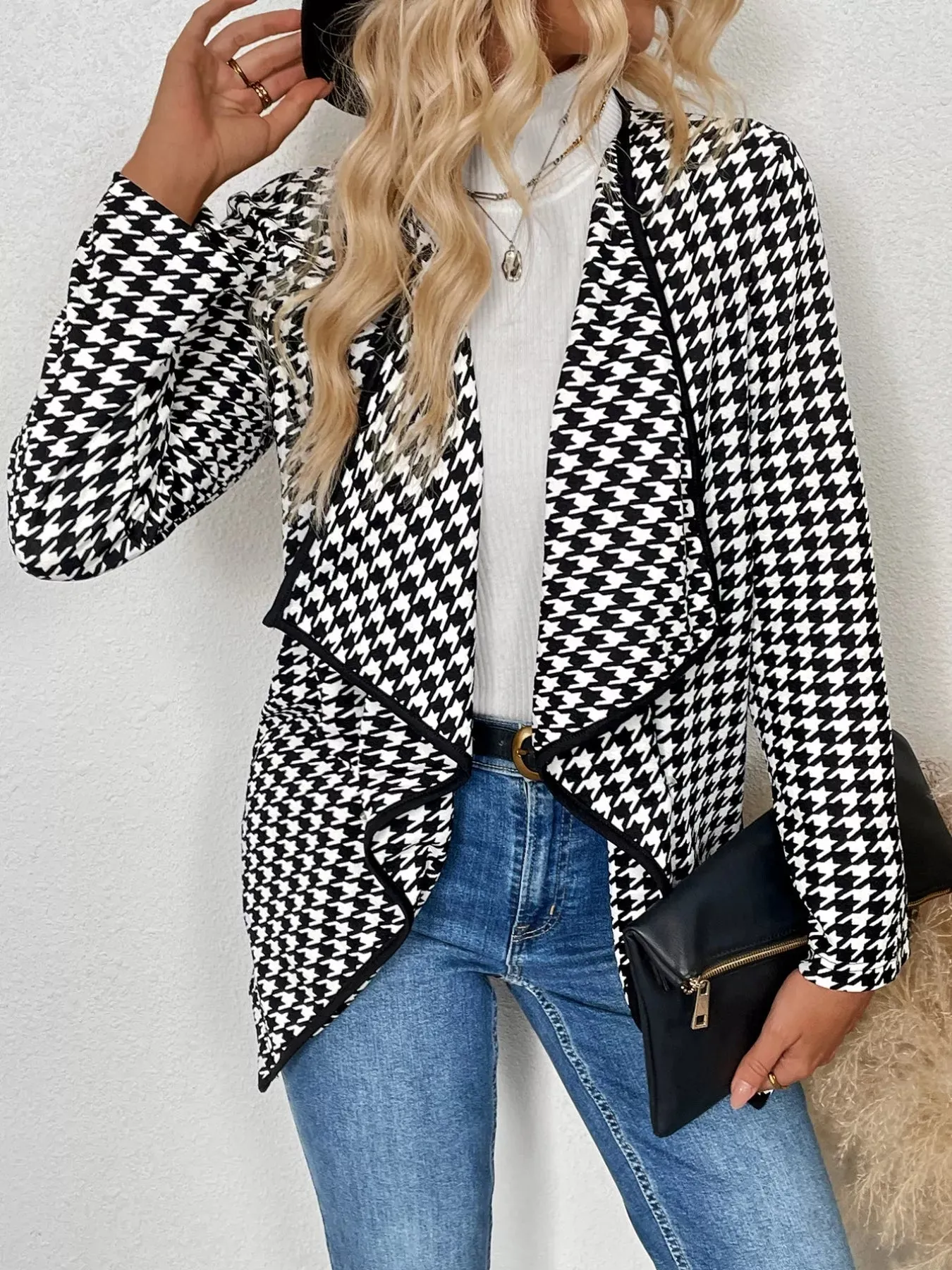 Houndstooth Open Front Long Sleeve Cardigan sold by Charming Charlie product image thumbnail 3