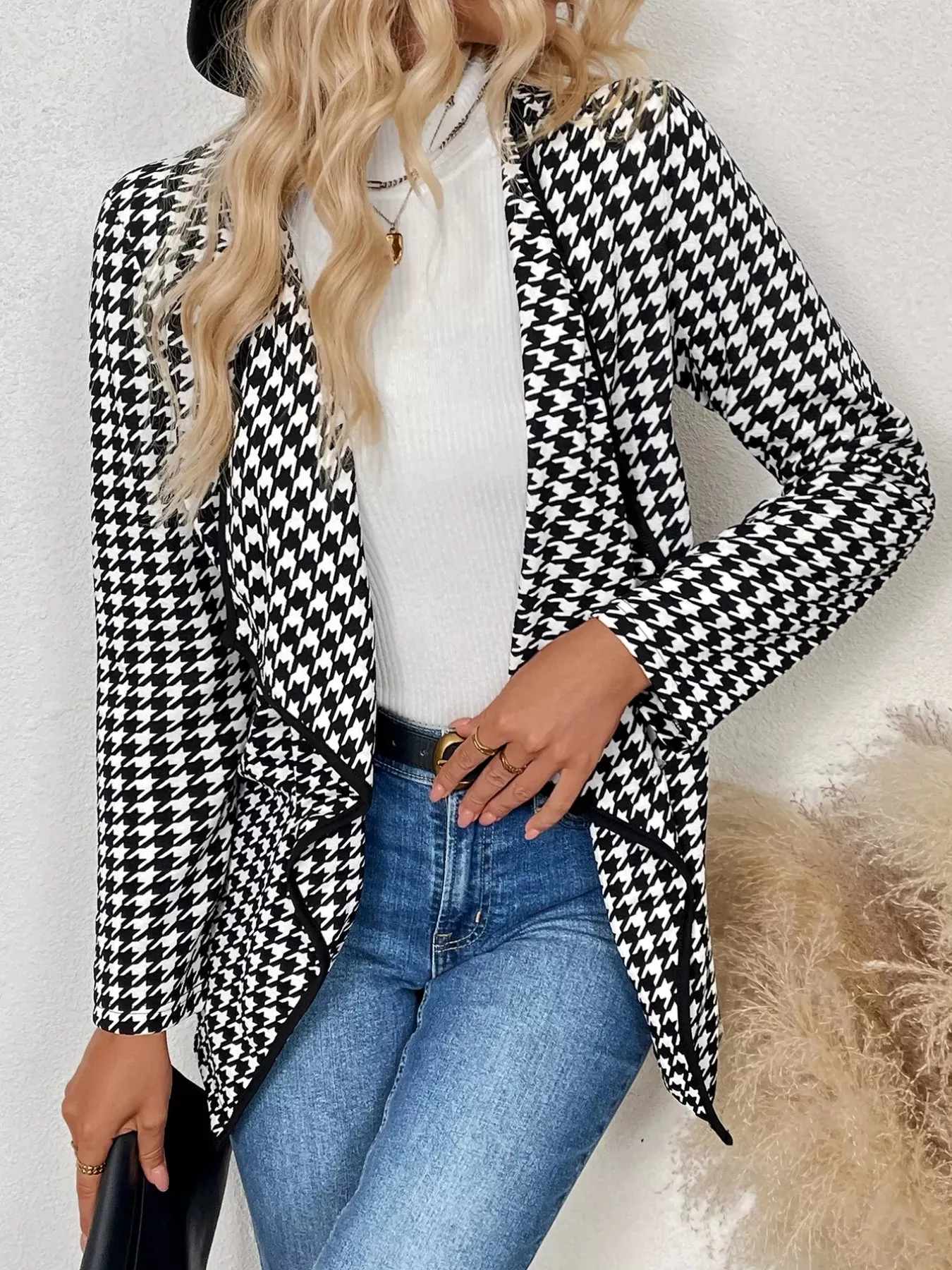 Houndstooth Open Front Long Sleeve Cardigan sold by Charming Charlie