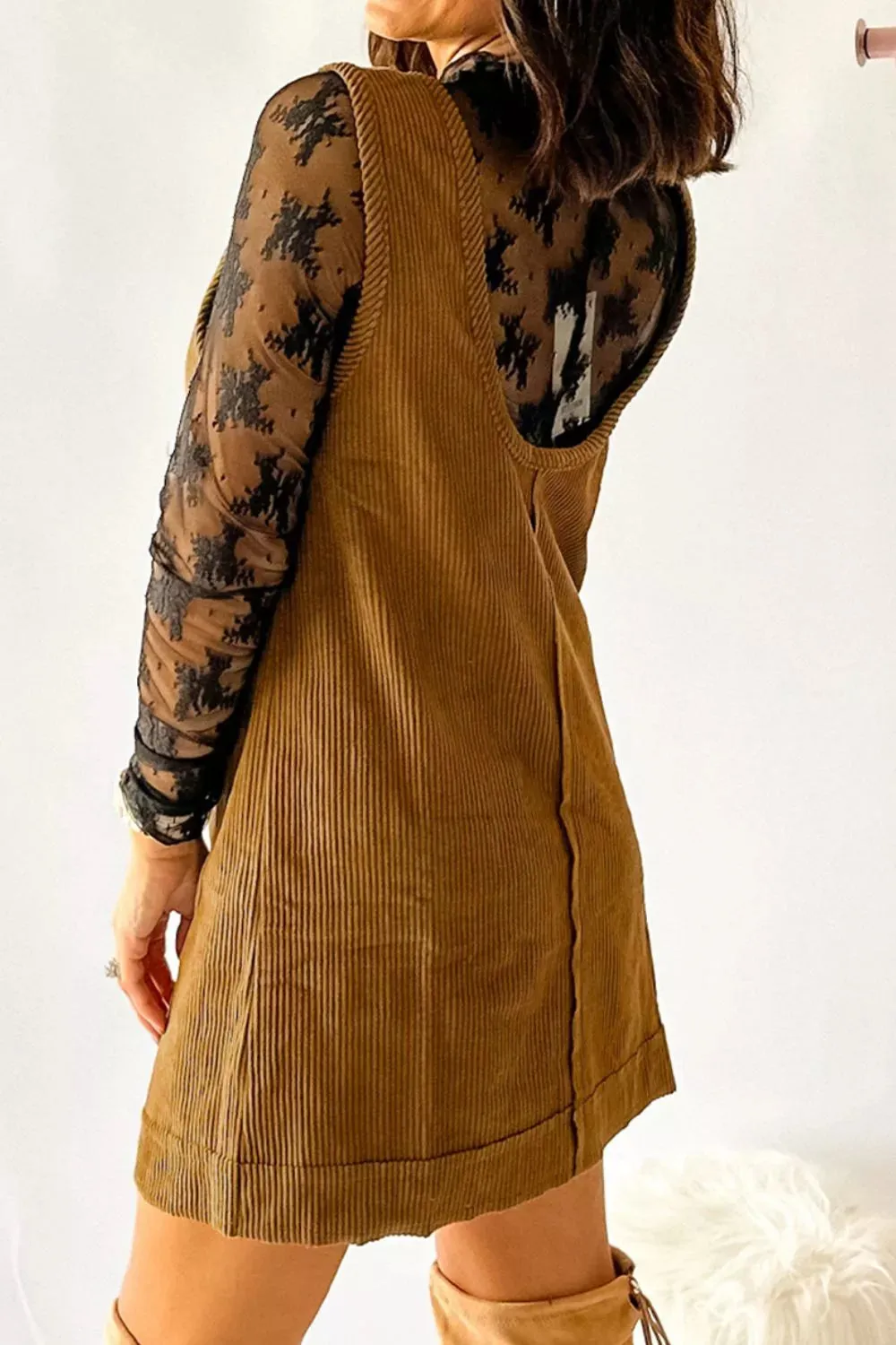 Corduroy Pocket Front Mini Overall Dress sold by Charming Charlie product image thumbnail 2