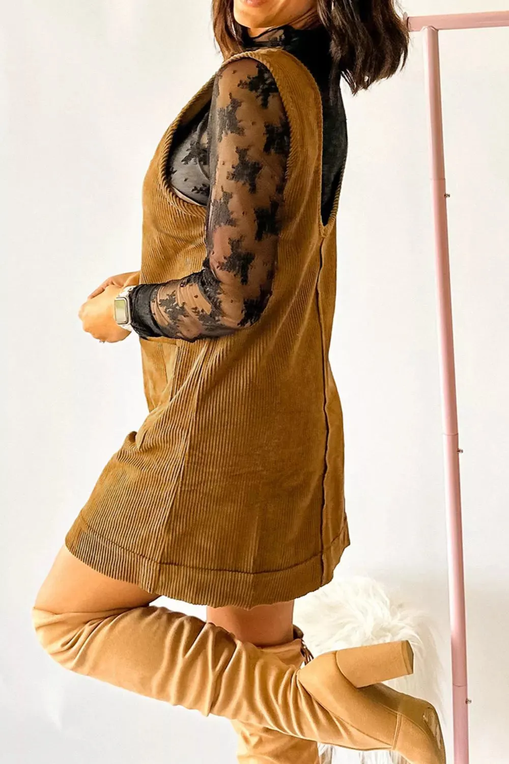 Corduroy Pocket Front Mini Overall Dress sold by Charming Charlie product image thumbnail 3