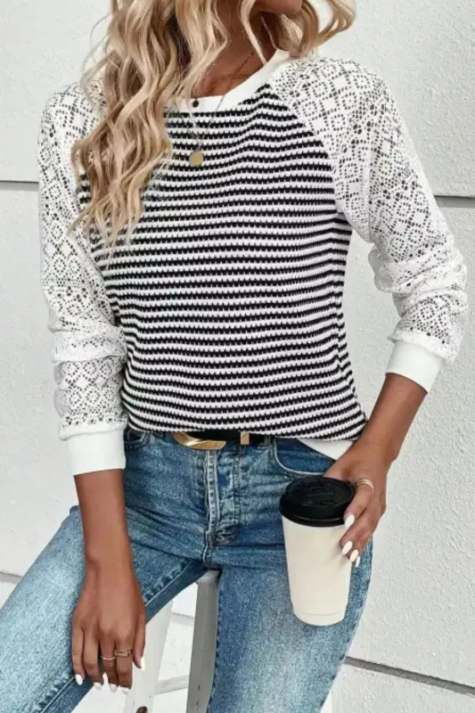 Striped Lace Raglan Sleeve Blouse sold by Charming Charlie
