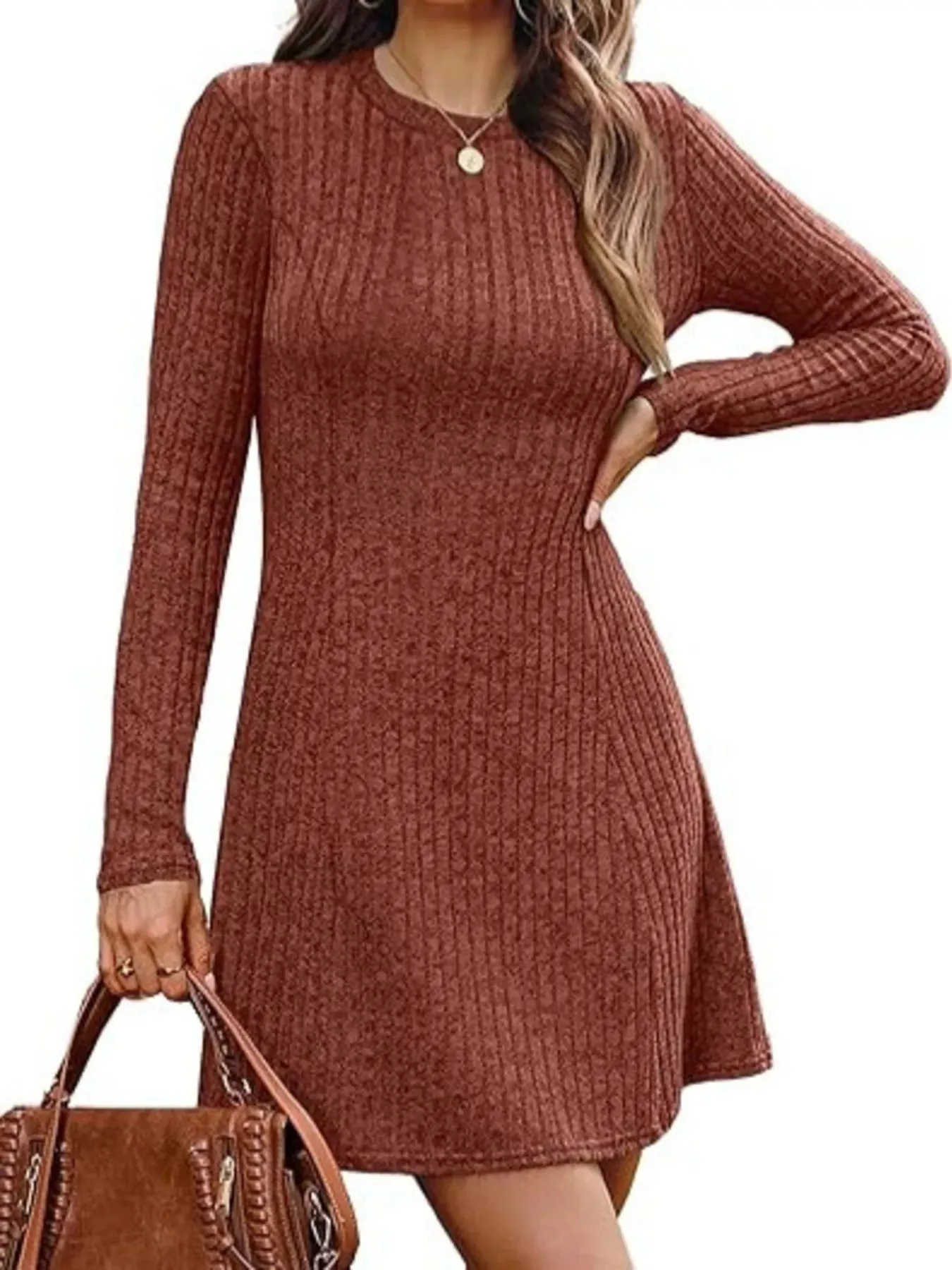 Ribbed Knit Long Sleeve A-Line Dress sold by Charming Charlie product image thumbnail 3