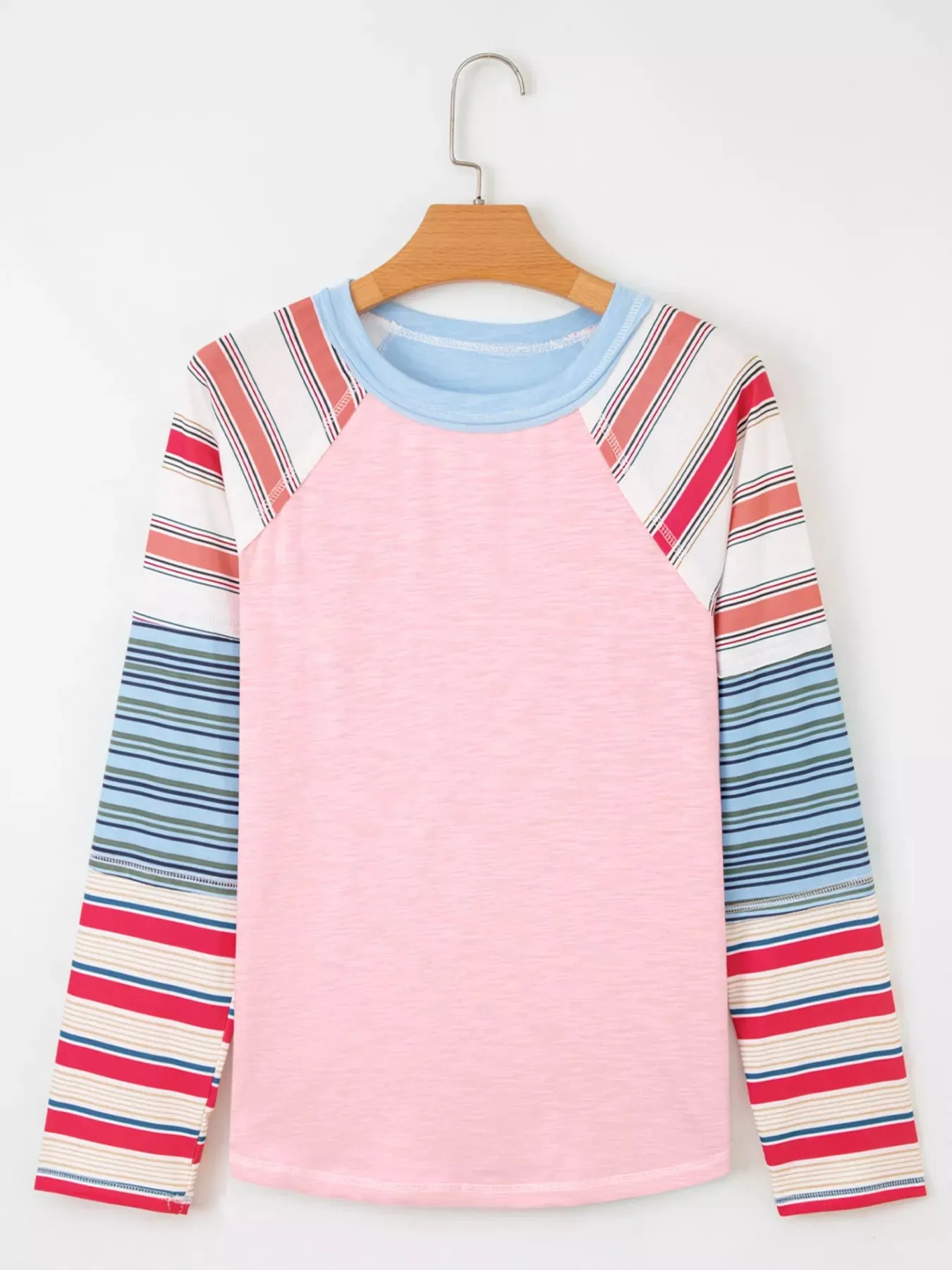 Color Block Round Neck Exposed Seam Patchwork Striped Long Sleeve Top sold by Charming Charlie product image thumbnail 3