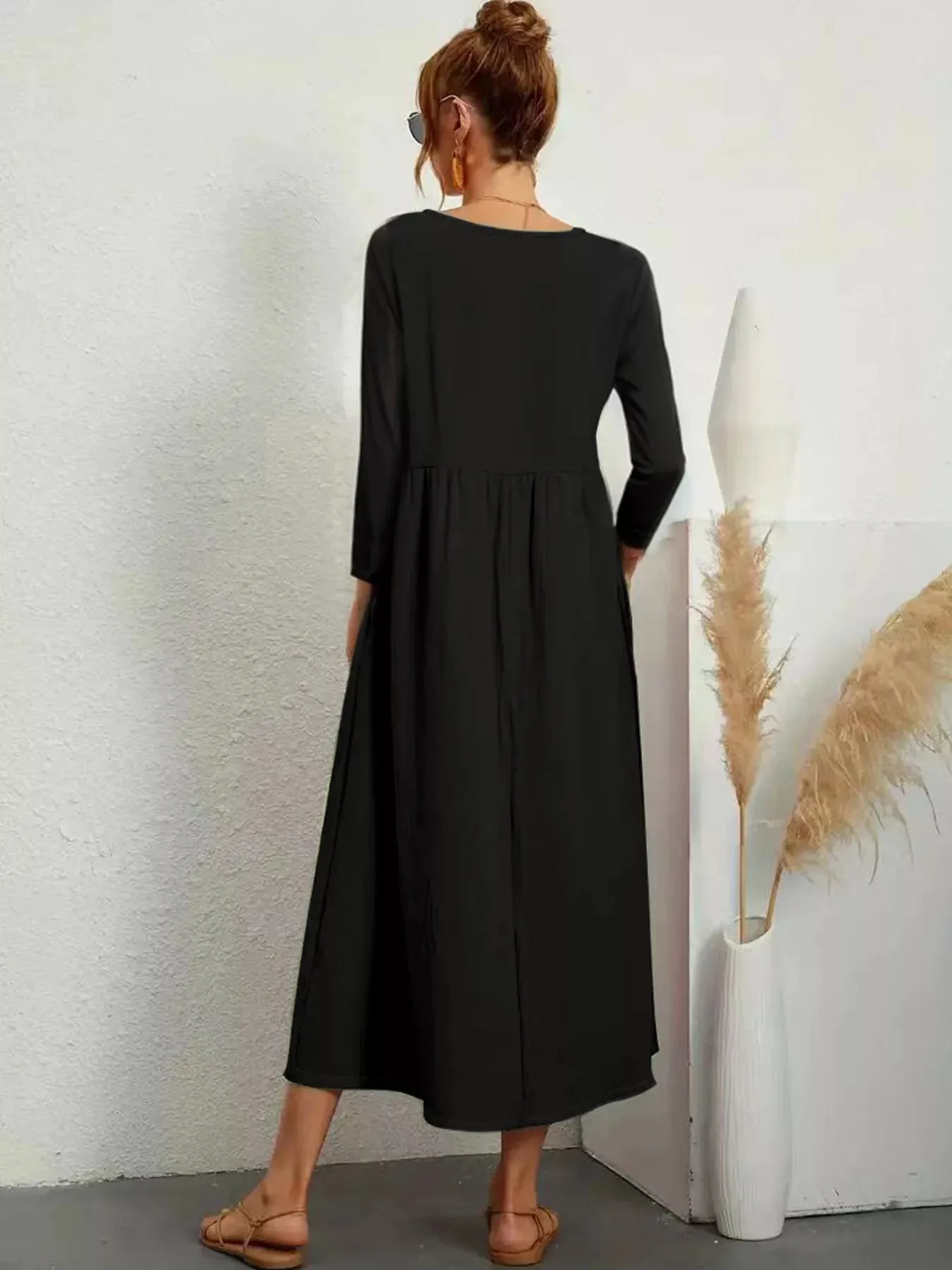 V-Neck Long Sleeve Pocketed Midi Dress sold by Charming Charlie product image thumbnail 3
