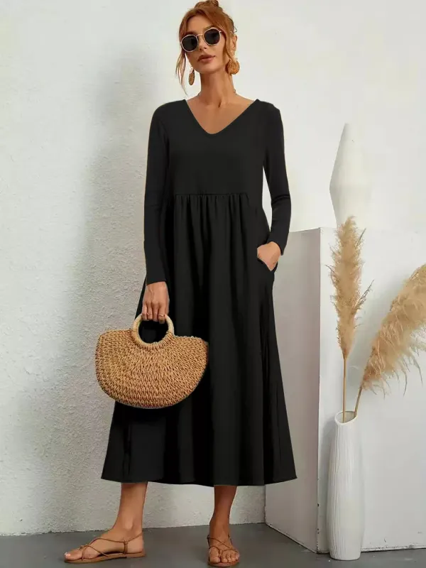 V-Neck Long Sleeve Pocketed Midi Dress sold by Charming Charlie