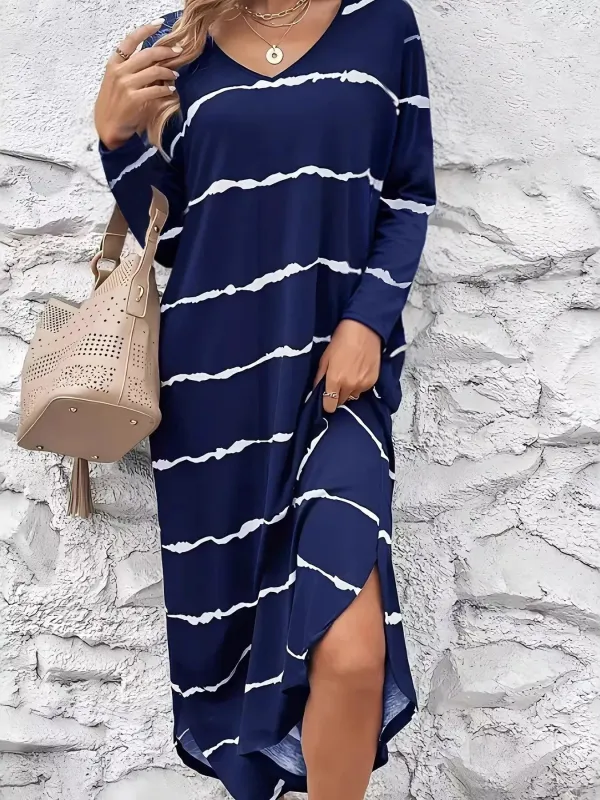 Striped V-Neck Long Sleeve Casual Maxi Dress sold by Charming Charlie