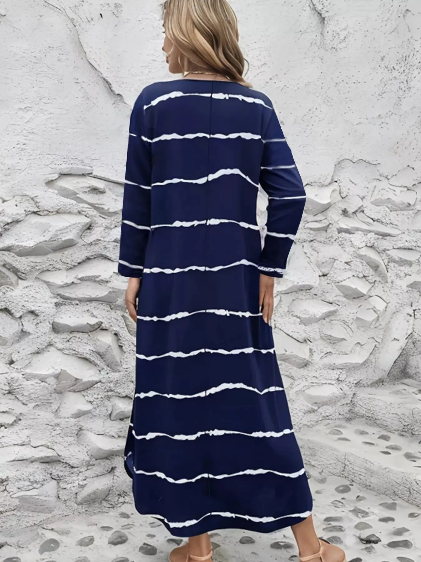 Striped V-Neck Long Sleeve Casual Maxi Dress sold by Charming Charlie product image thumbnail 2