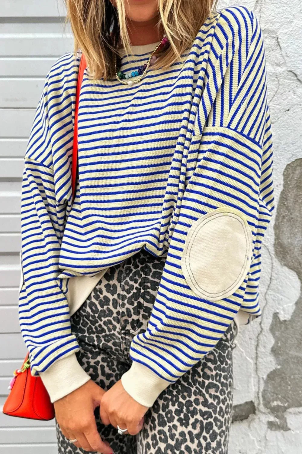 Striped Round Neck Dropped Shoulder Sweatshirt sold by Charming Charlie product image thumbnail 2